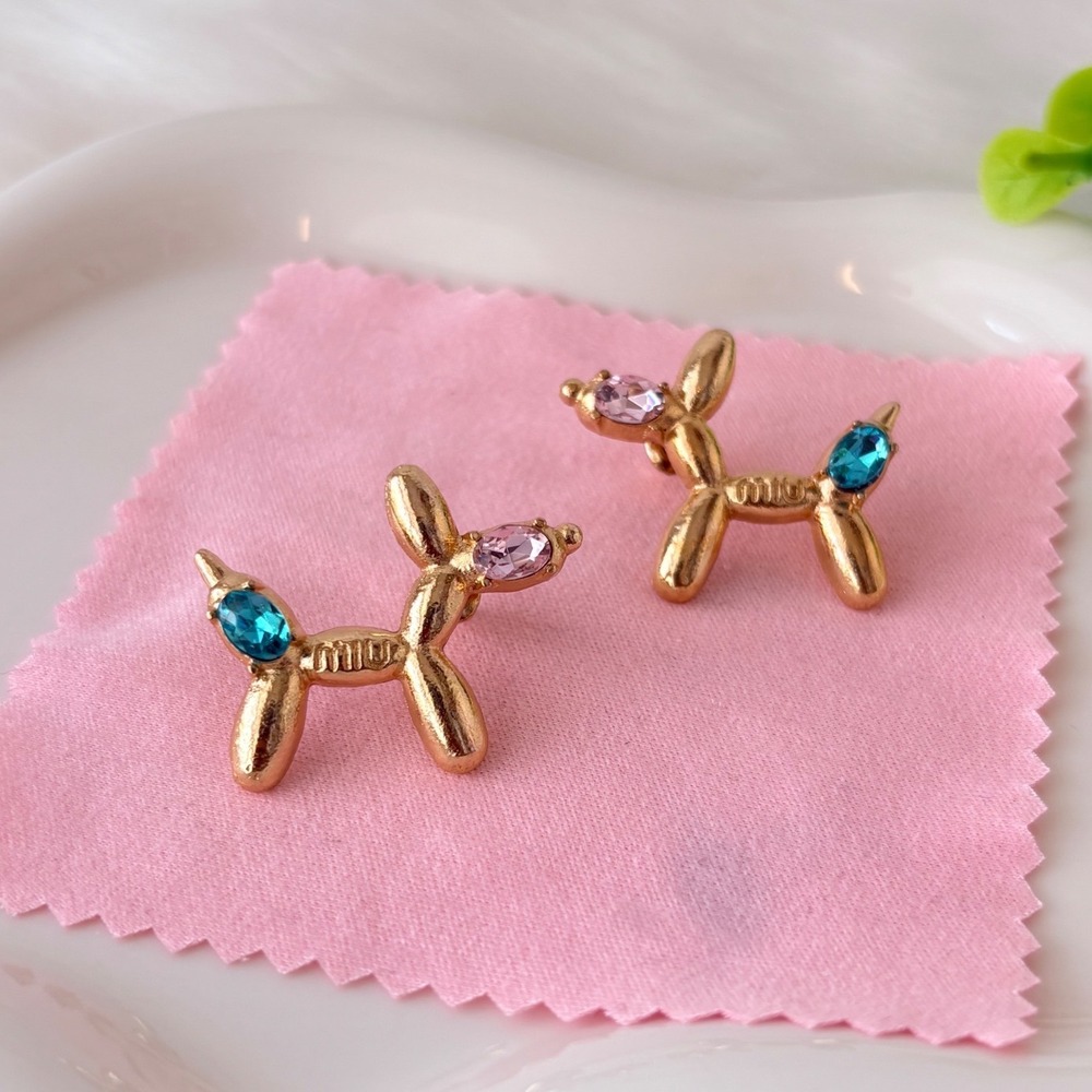 Gold Tone Purple & Blue Crystal Embellished Balloon Dog Stud Earrings